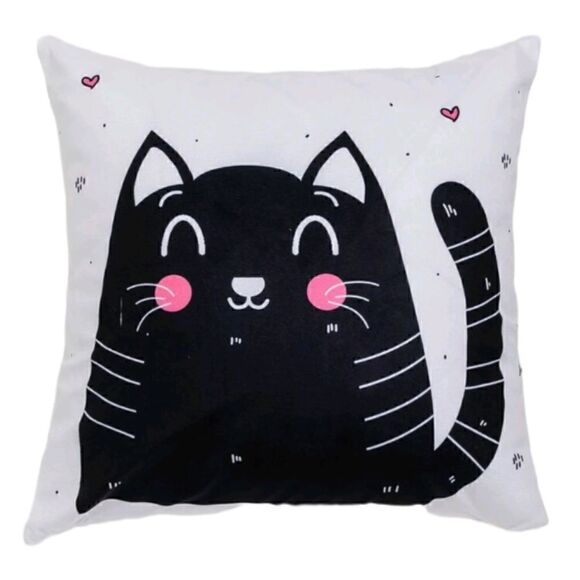 Black Kitty Cartoon Cat Design Pattern Zippered Accent Pillowcase - Picture 1 of 5